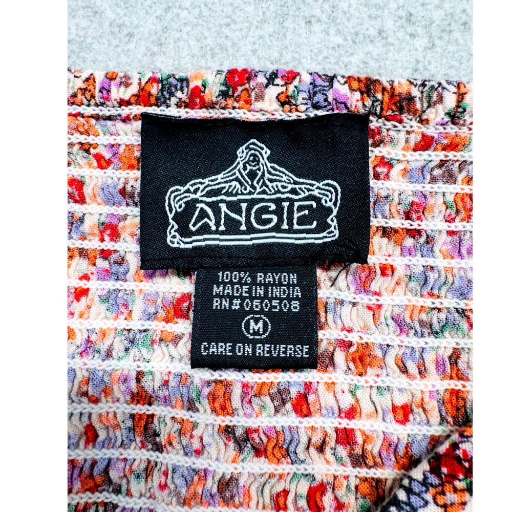 Angie Floral Mini Dress Womens M Multicolor Boho Flutter Sleeve V-Neck Smocked - Picture 6 of 9